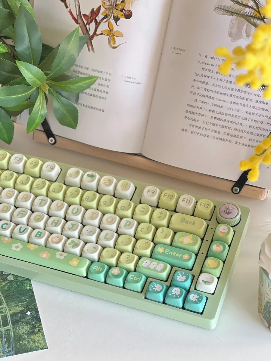 Imagem -04 - Primavera-cute Green Flower Keycaps Teclado Mecânico Pbt Kawaii Soa Personalizado Perfil Key Cap mx Switches 138 Pcs