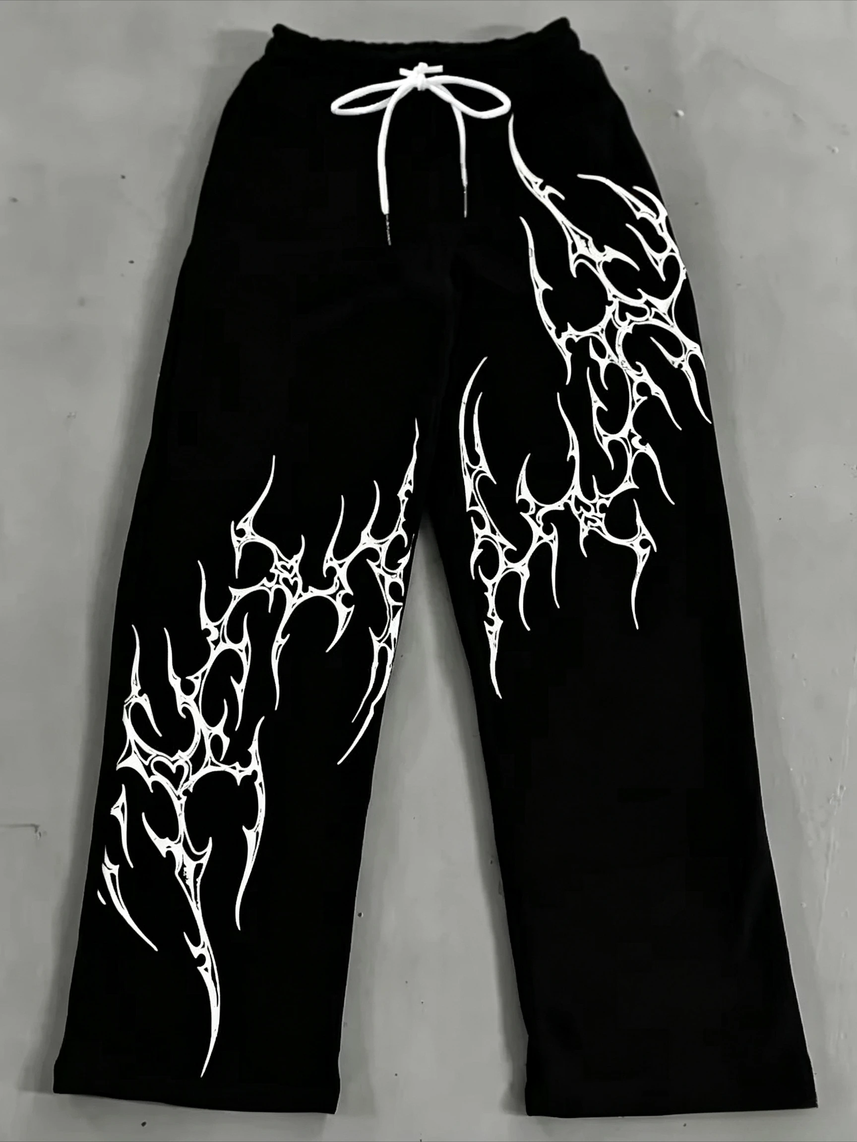 Men Women Y2K Punk Aesthetic Thorn Pattern Straight Leg Jogger Pants Gothic Hip‑Hop Street Casual Trousers Streetwear Bottoms