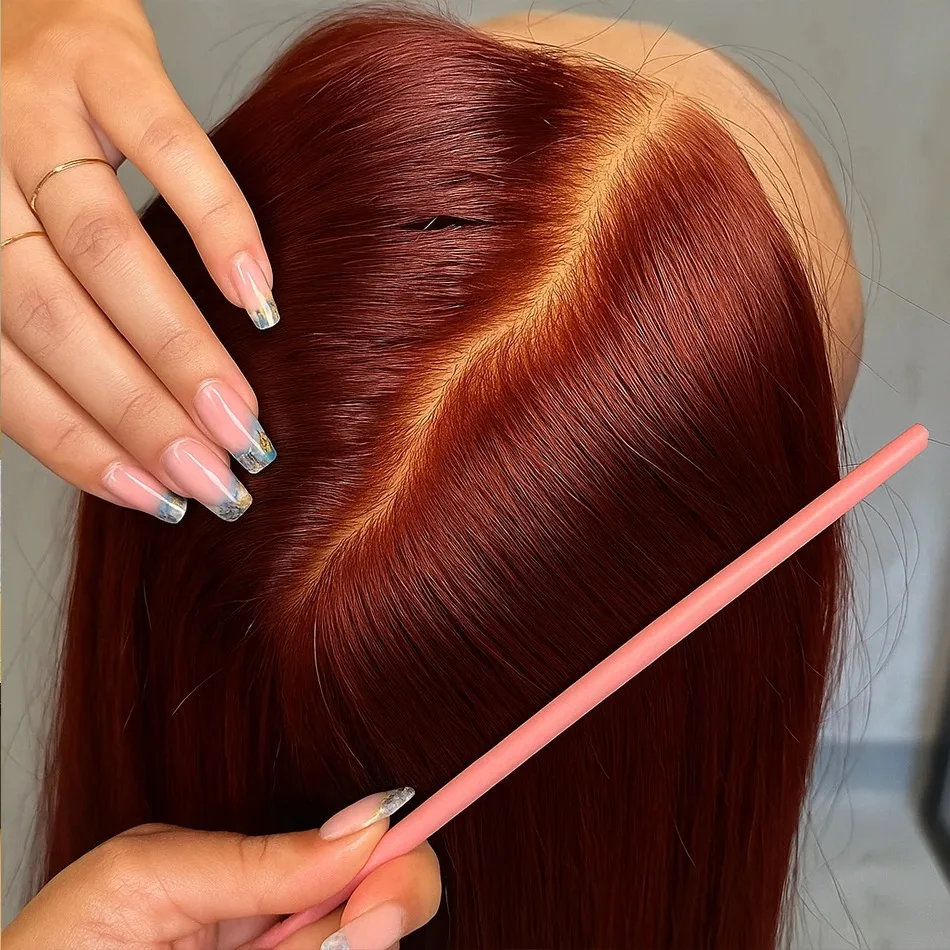 

Reddish Brown Straight Lace Front Wig 13x4 HD Transparent Free Part Glueless Pre Plucked Synthetic High Quality Daily Cosplay