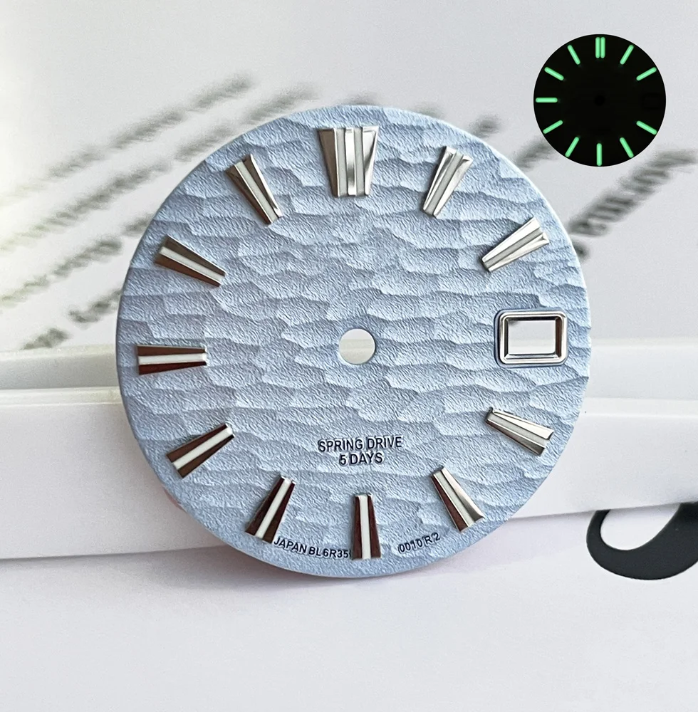 28.5mm GS logo dial green glowing gs dial NH35 wavy pattern, suitable for NH36 men's watch accessories