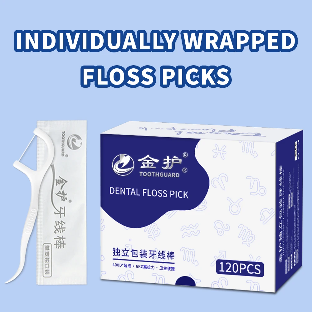 120pcs Disposable Plastic Dental Floss Adult Portable Travel Individually Packaged Floss Picks Oral Care Cleaning Tools