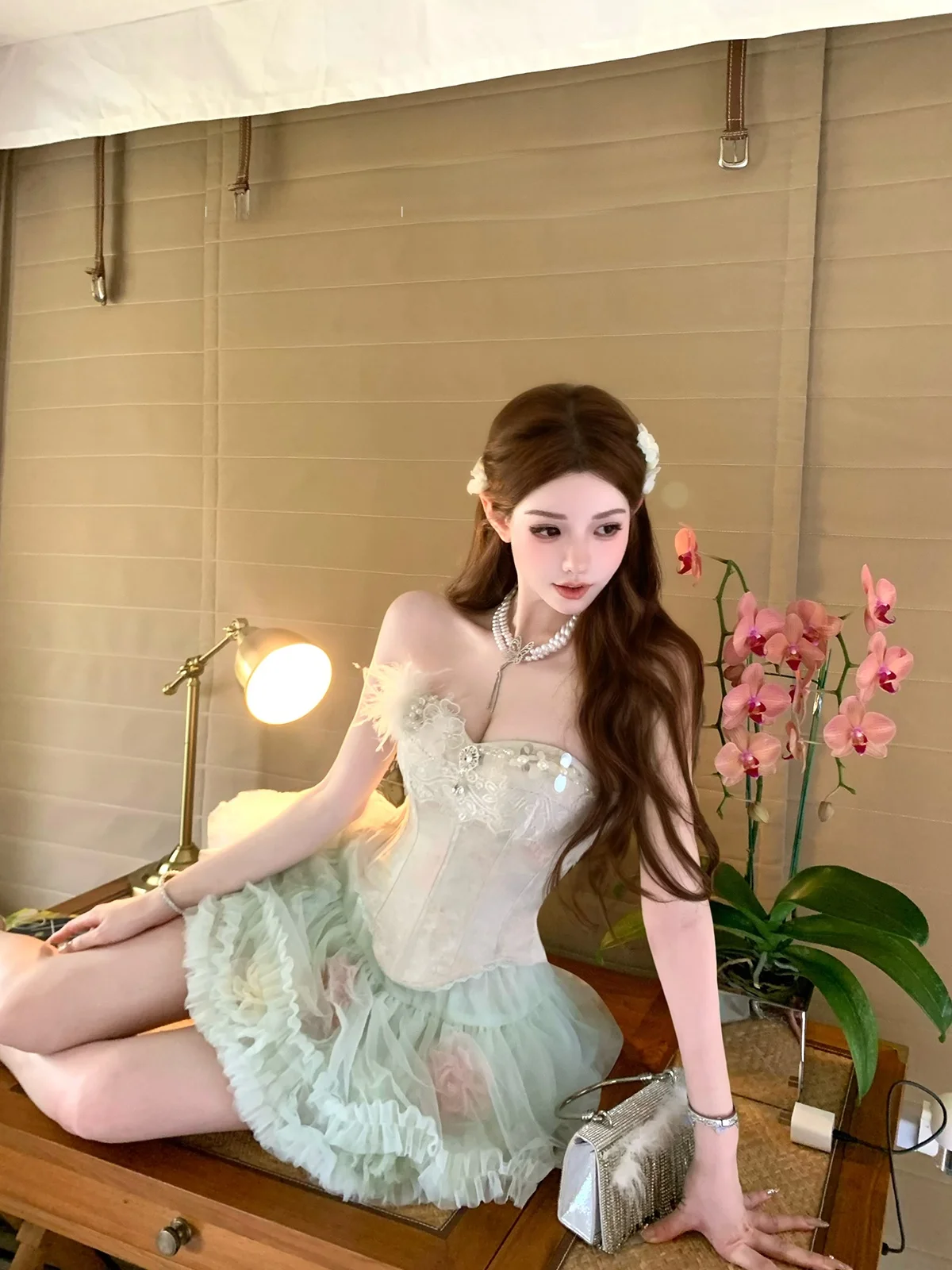 years Pure Desire Cloud ort Skirt Set with Embroidered Fibone Strapl Top Breathable Lightweight Polyester Fabric