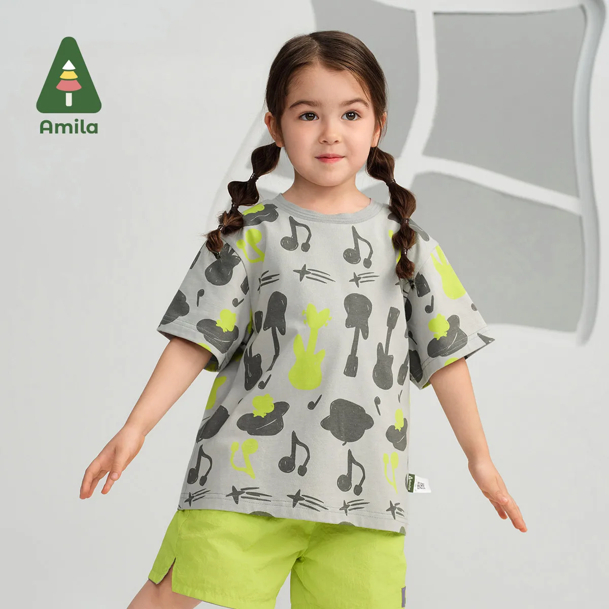 Amila 2024 Summer New Girls Top Cartoon Full Print Short Sleeve Loose Comfortable  Children's T-shirt 2-8 Years Old