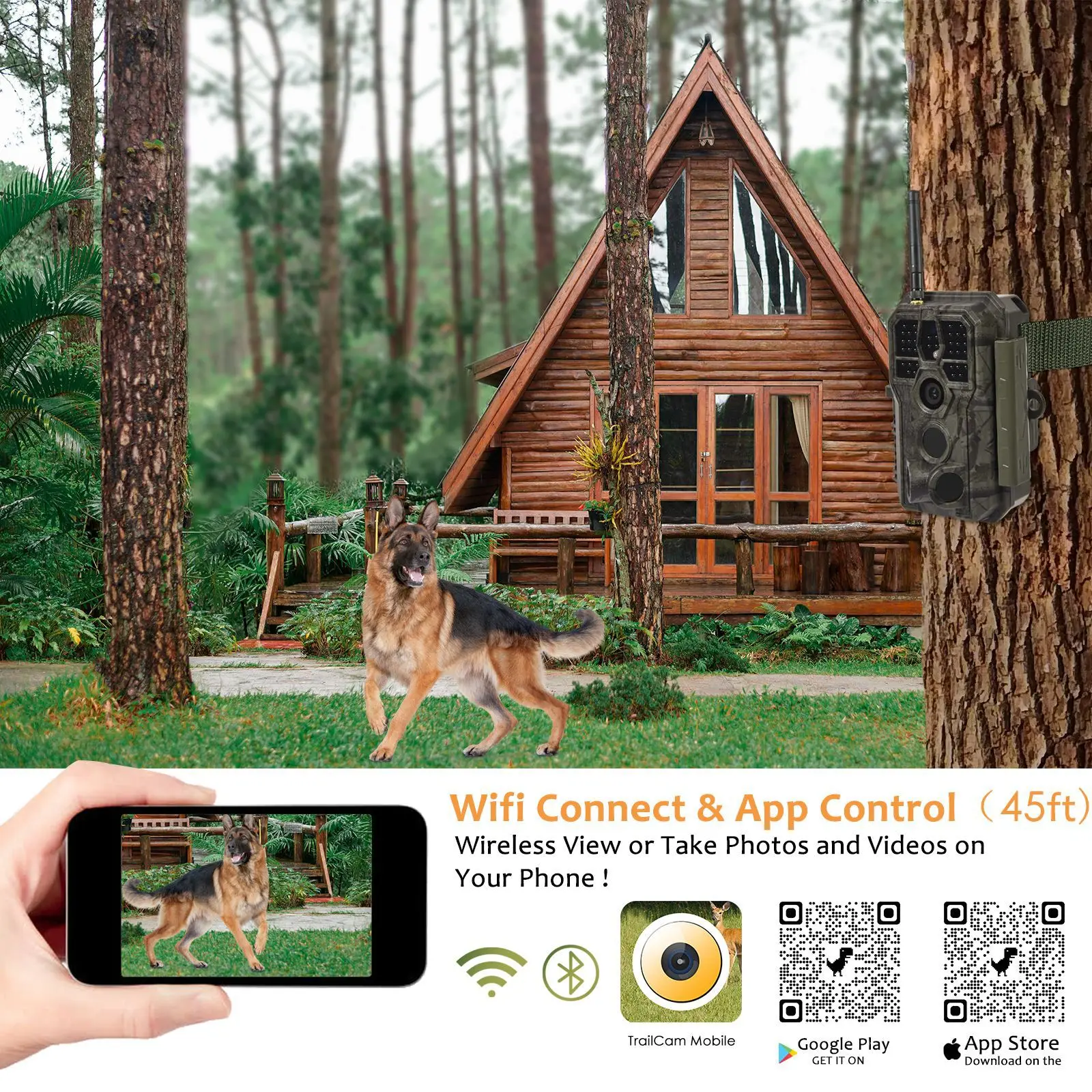 Hunting trail camera 36MP 4K-APP Motion Activated Wildlife Hunting Camera No Glow Night Vision Wildlife Scouting Security Camera