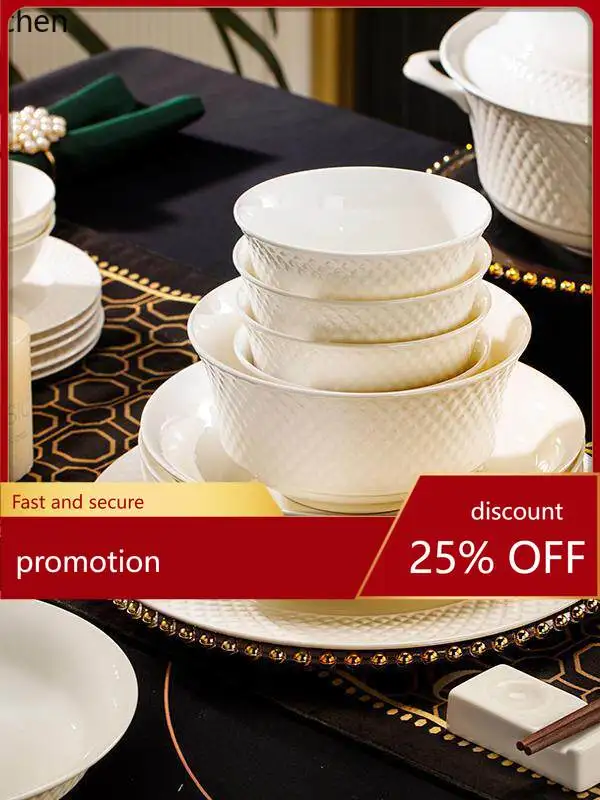 

Zml bowl and plate tableware set bone china high white clay housewarming wedding dishes