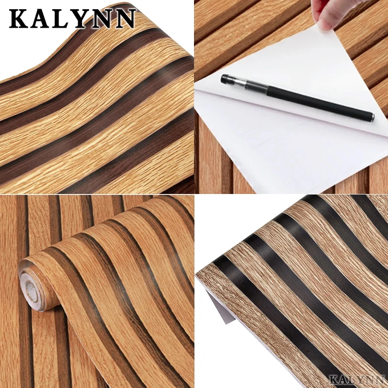 Wood Grating Wallpaper Self-Adhesive Removable Peel and Stick Wall Paper Countertop Cabinet Vinyl Decoration Stickers Width 45CM