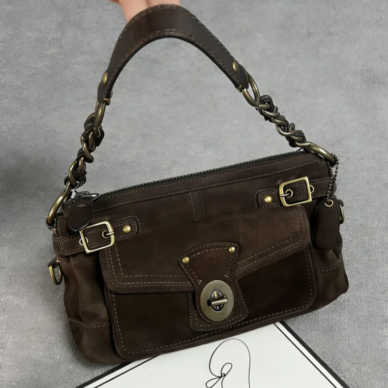 

Многофункциональная сумка с металлической пряжкой, ретро-сумка из замши, новая сумка через плечо, модная сумка с цепочкой на плечо, сумка-багет, женская мотоциклетная сумка