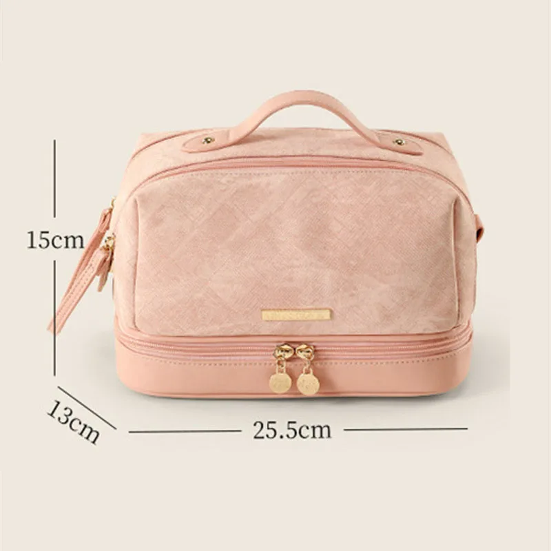 Multi Compartment Cosmetic Organizer Double Layer PU Leather Waterproof Lining Cosmetic Tools Organizer Bag for Makeup Brushes