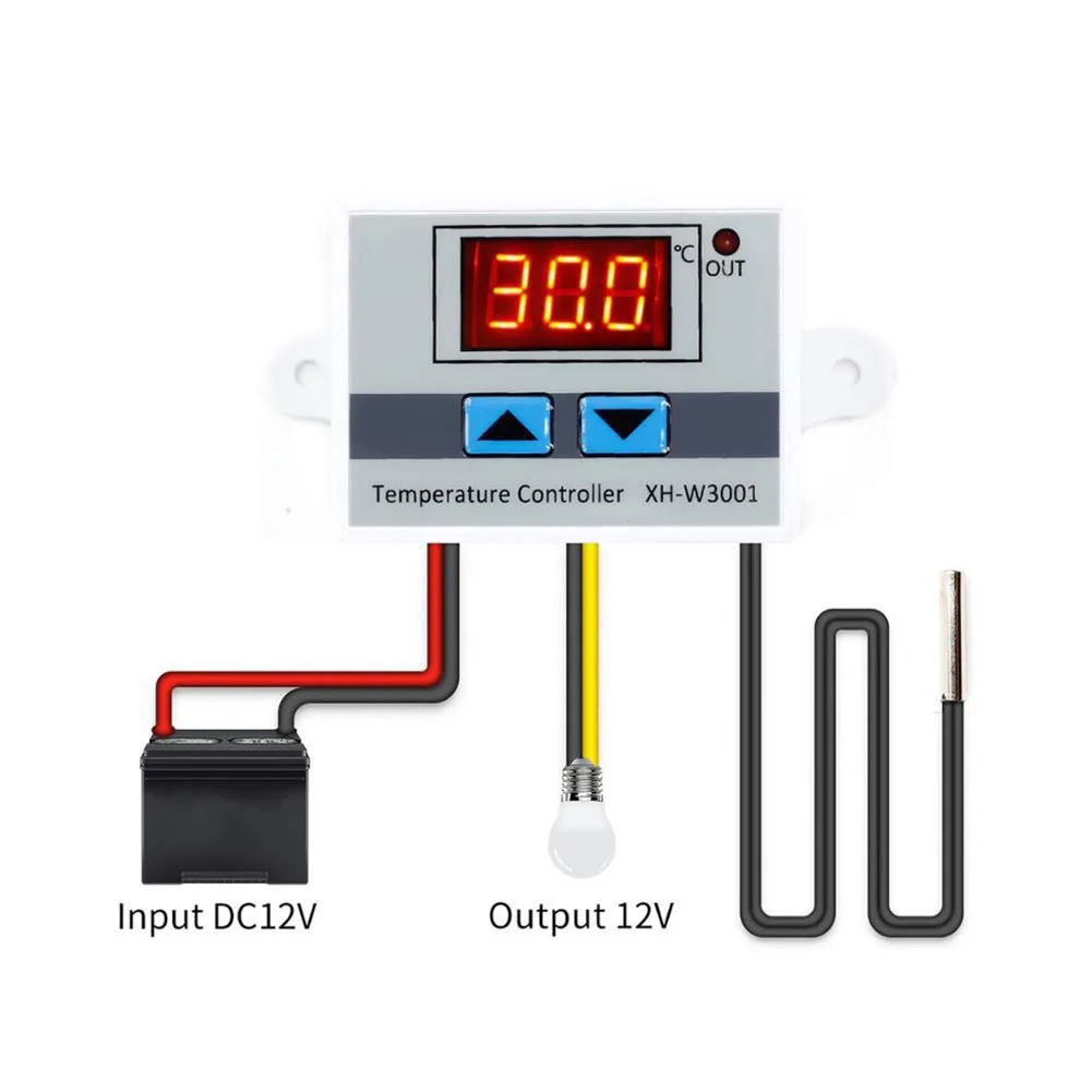 For XH-W3001 Compatible Temperature Controller with 10A Max Load Capacity 10K Thermistor Probe DC12V DC24V AC110V 220V Supported