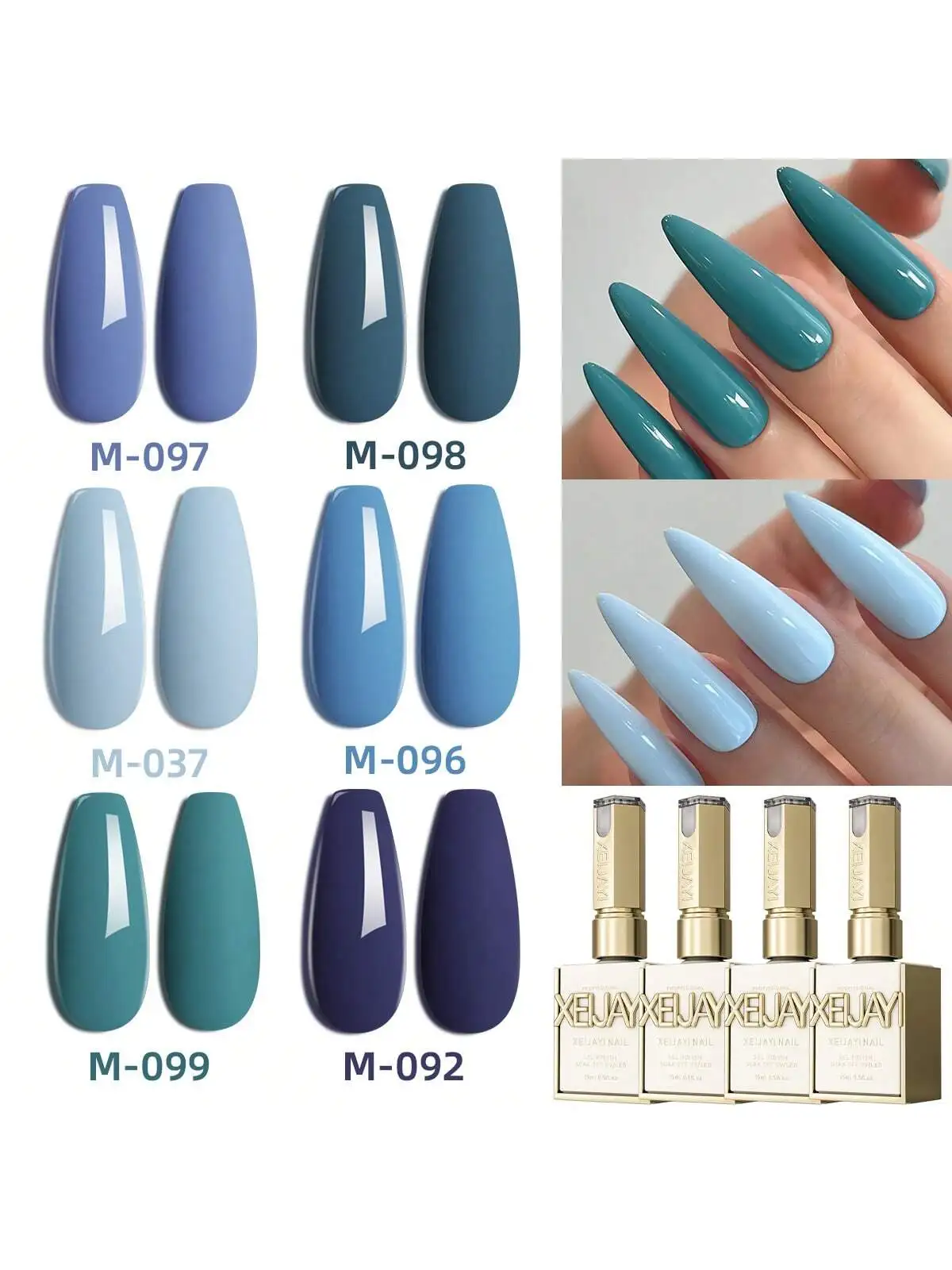 

XEJAYI 6pcs Blue Gel Nail Polish Set UV LED Soaking Nail Gel, Semi-Permanent, DIY Salon Quality Nail Art Gel For Women Gift