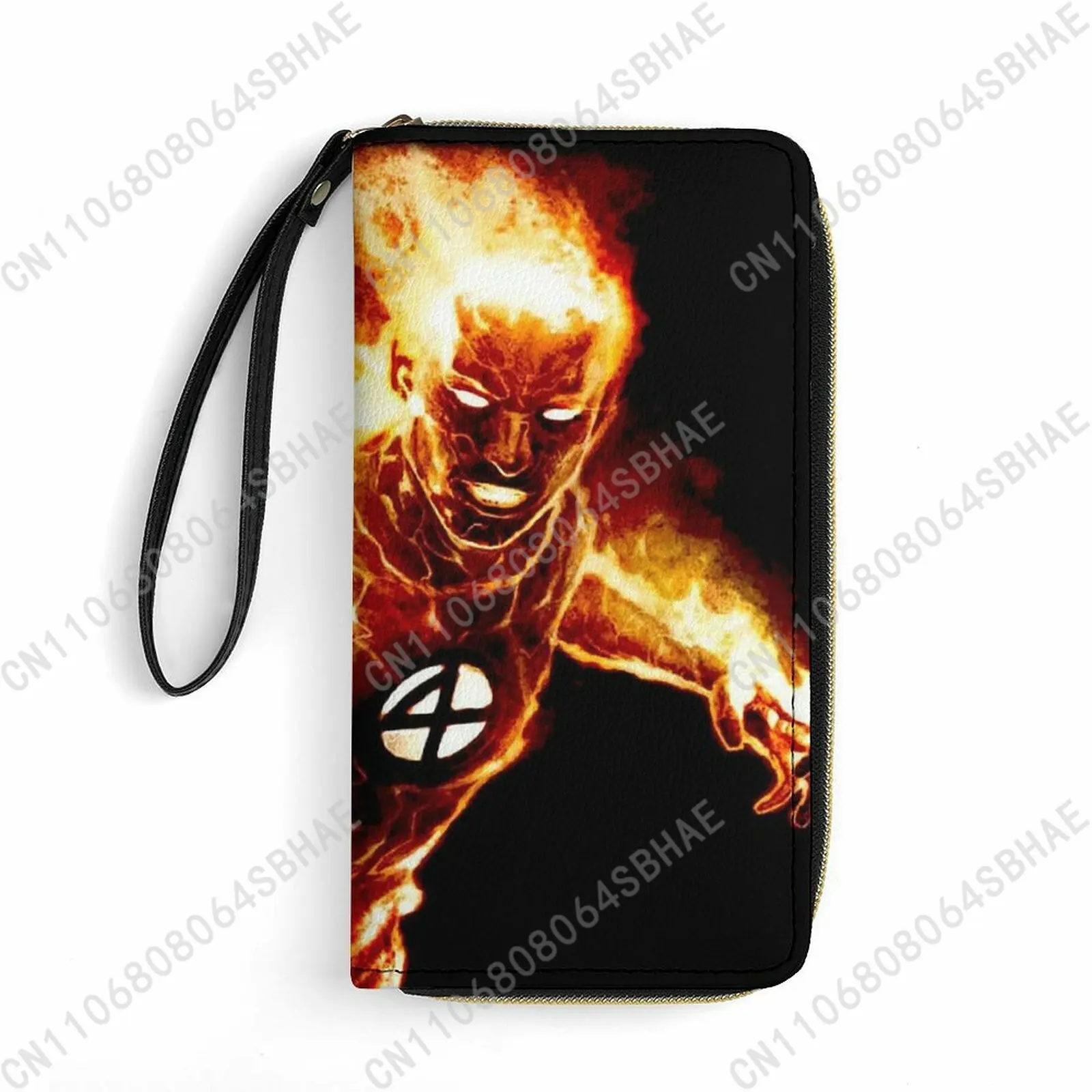 

Marvel Human Torch Custom PU Leather Wallet Rope Handle Small Portable Card Holder Men Women Purse Gift Friend Parents Cosplay