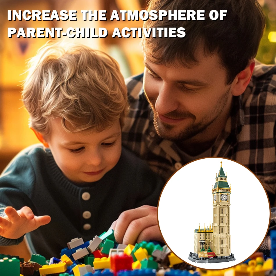 1095 Uds. MOC arquitectura de fama mundial Londres Big Ben bloques de construcción ciudad vista a la calle construcción DIY ladrillos juguete para regalo de niños