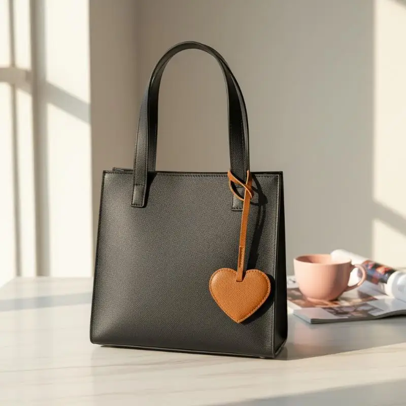 Europäischer und amerikanischer beliebter Pfirsichherz-Schlüsselanhänger, herzförmiger frischer Stil, Taschenanhänger für Damen, Leder-Taschenzubehör. – Detail 9