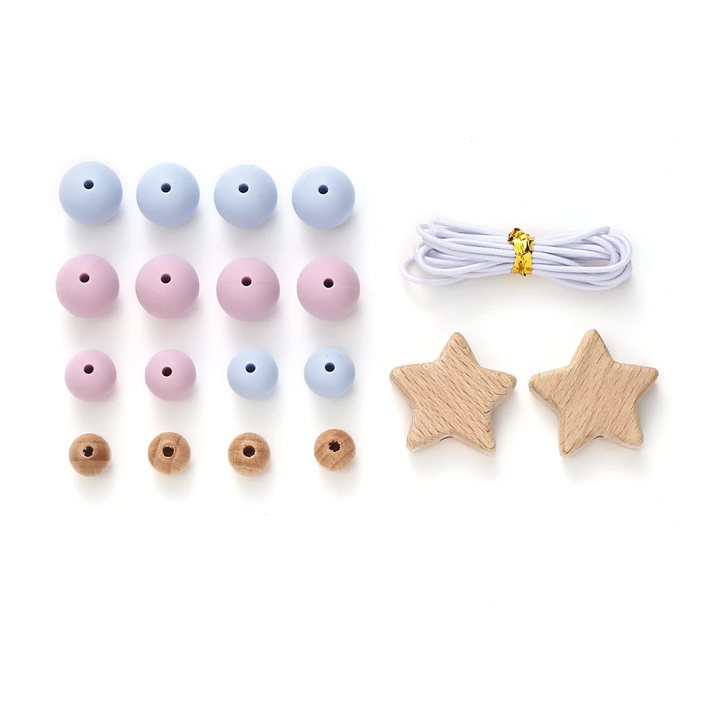 New Colorful Silicone Beads Wooden Pentagram Beads For Jewelry Making Baby Chew Teething Necklace DIY Pacifier Clips Accessory