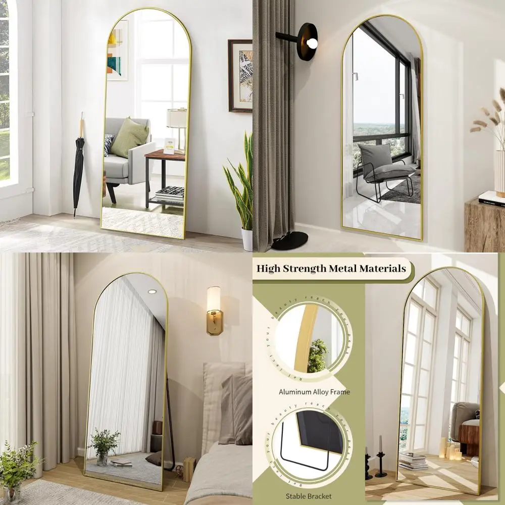 Gewölbter Ganzkörperspiegel, 65"x24" Standspiegel für Schlafzimmer, Wandspiegel zum Anlehnen oder Aufhängen mit Ständer