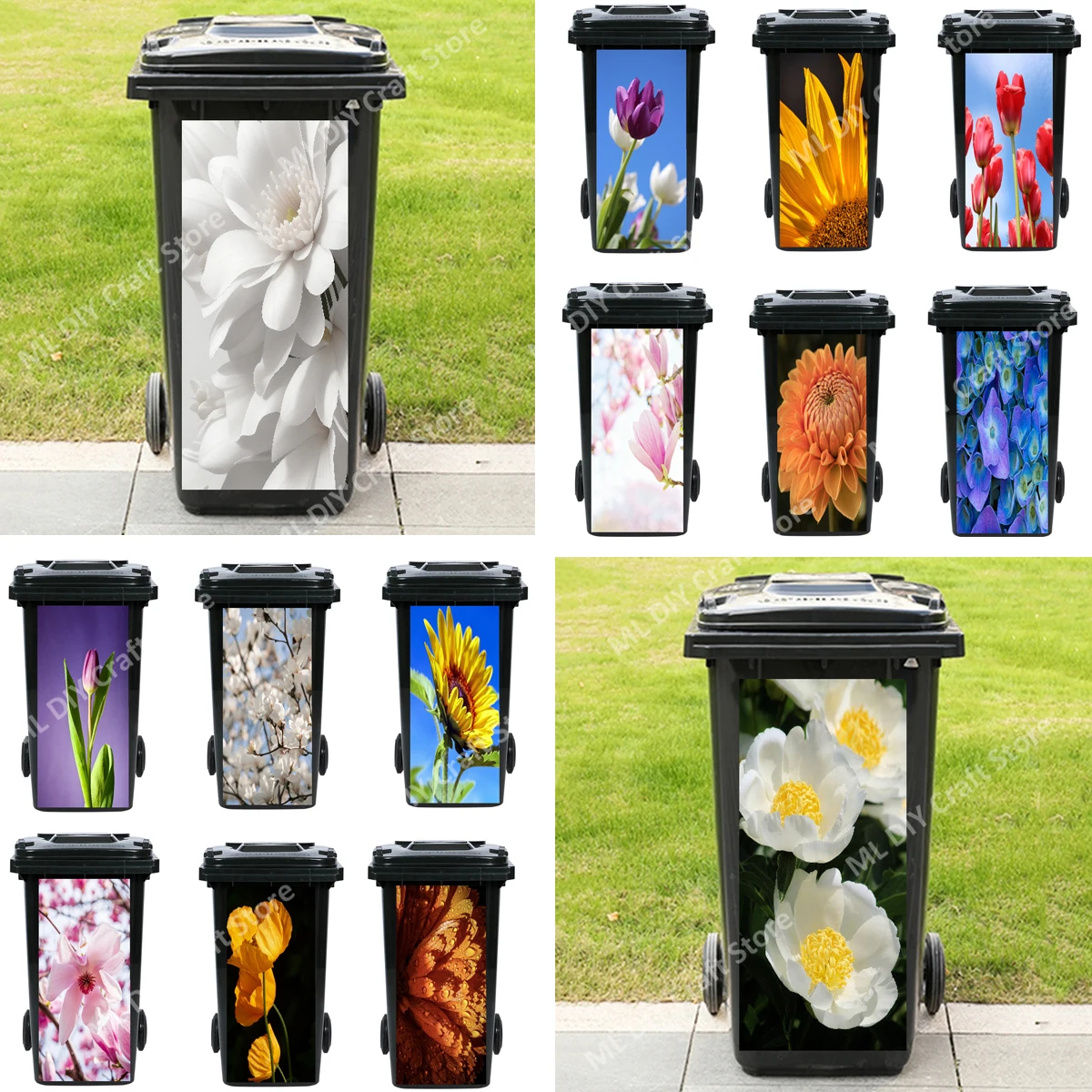 

Beautiful Nature Flowers Sunflowers Decorative Adhesive Turtle Outdoor Trash Can Sticker Dustbin Waterproof Murals