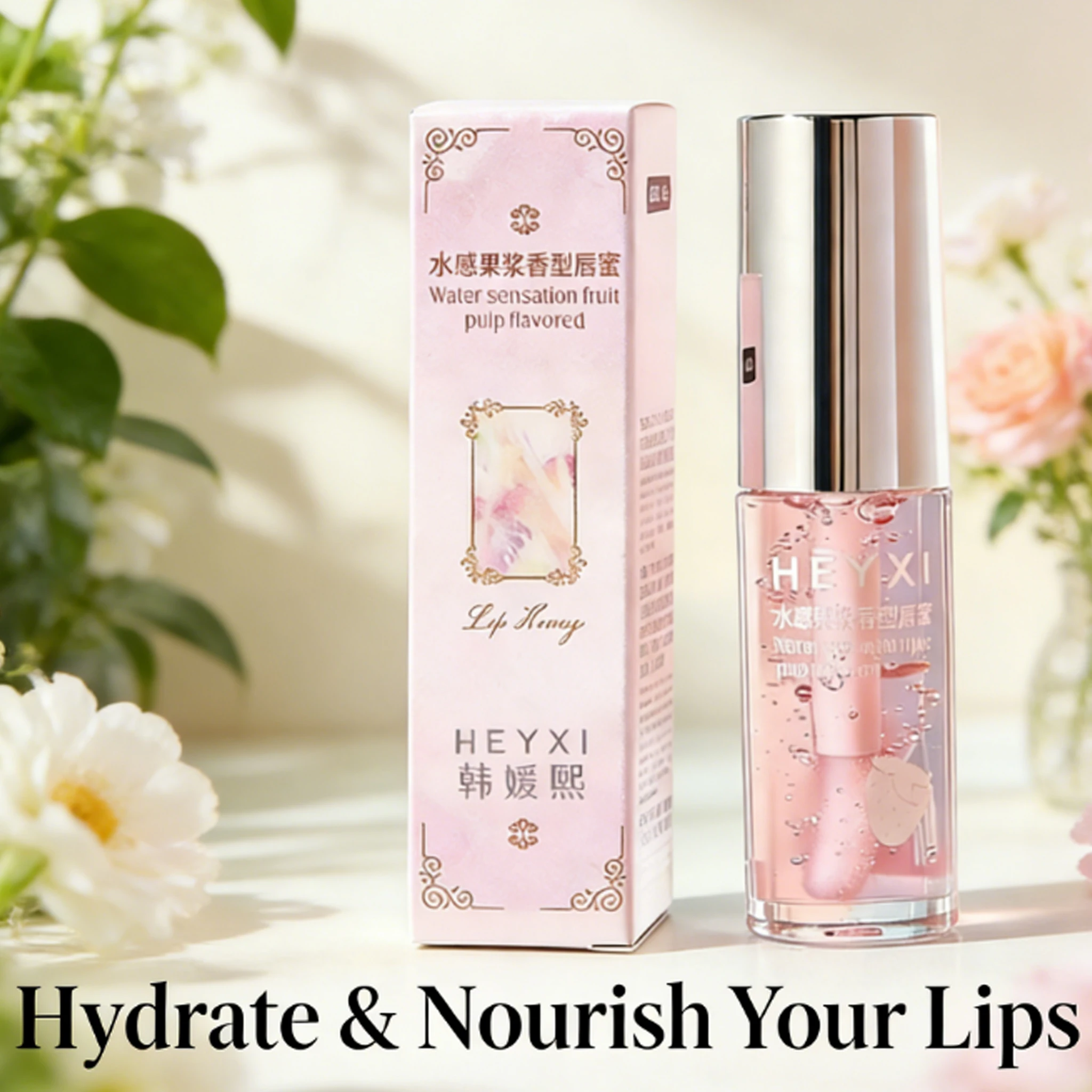 Water sensitive fruit pulp fragrant lip gloss, smooth texture, ice permeable sensation, rich color rendering