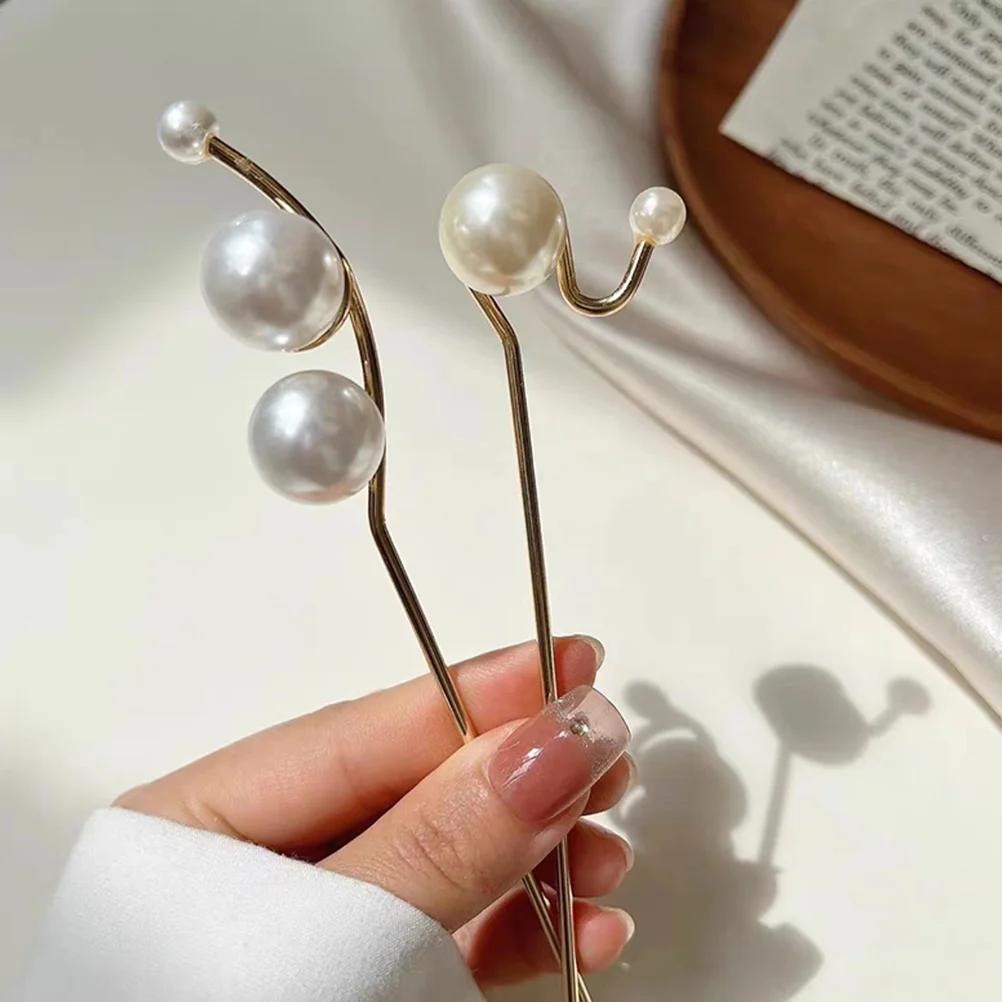 

2 Pcs Pearl Hairpin Elegant Alloy Sticks for Buns Long Hair Bun Prom Wedding Party Hairstyles Accessories Hair Care Styling Tool