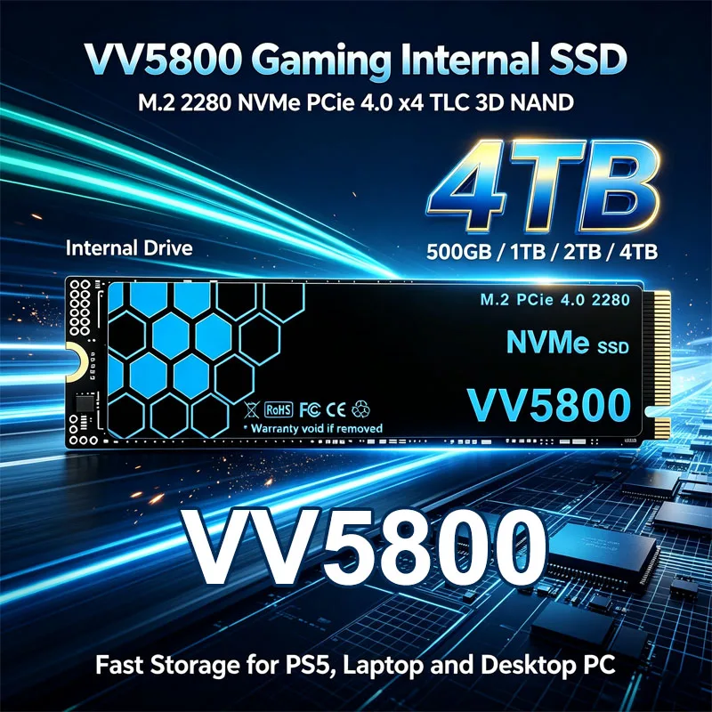 SSD NVMe M.2 per Gaming VV5800 PCIe 4.0 X4 TLC 3D NAND 2280 Unità Interna 500GB 1TB 2TB 4TB per PS5 Laptop PC Desktop