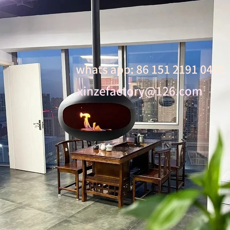 Aanpasbare creatieve hangende open haarden, Scandinavische huisverwarmingsdecoratie, woonkamerveranda echt vuur, ontwerper ijzeren kunstverwarming