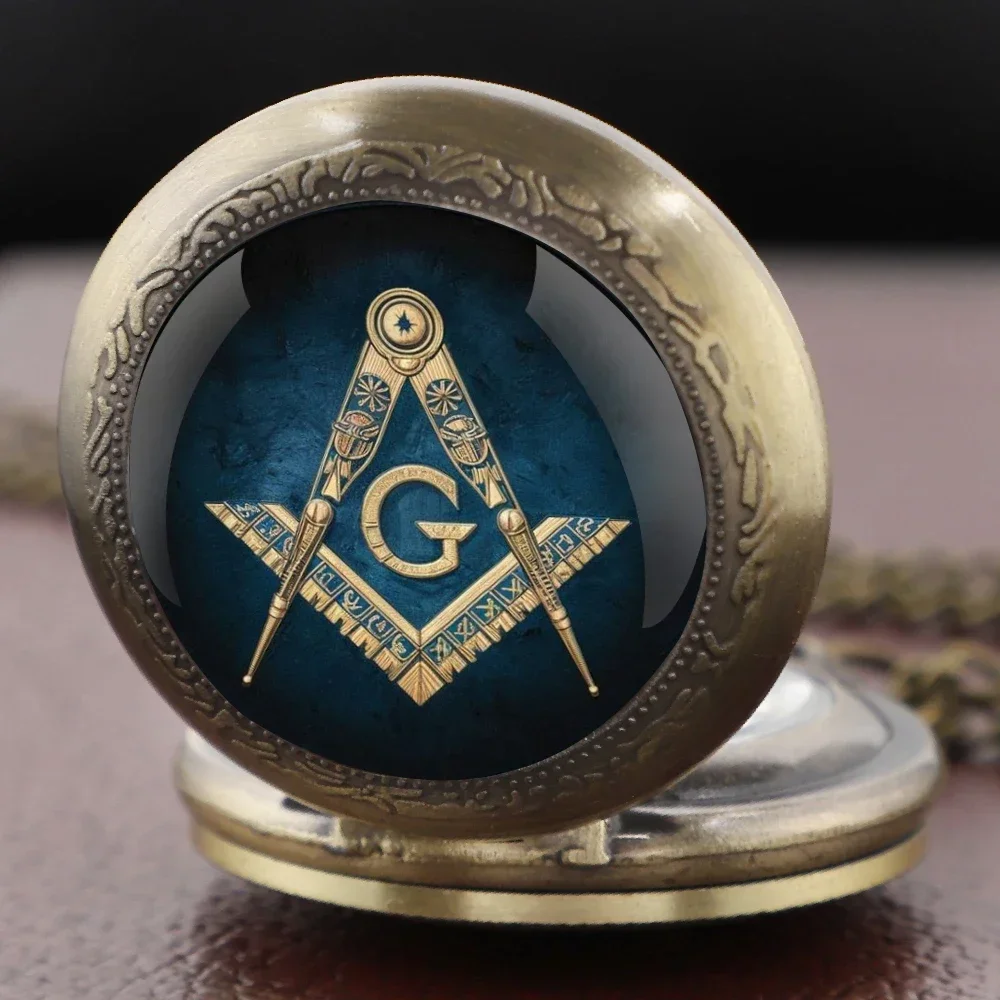 Vintage Masonic Freemason Quartz Pocket Watch With Chain Mysterious Pendant Necklace Gift For All Ages