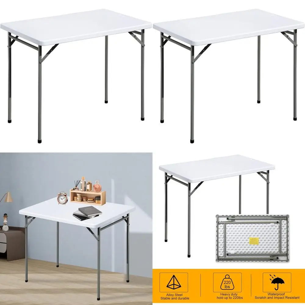 

Portable 3ft White Rectangular Folding Table - Ideal for Outdoors, Camping, and Indoor Events, Durable HDPE & Steel Construction