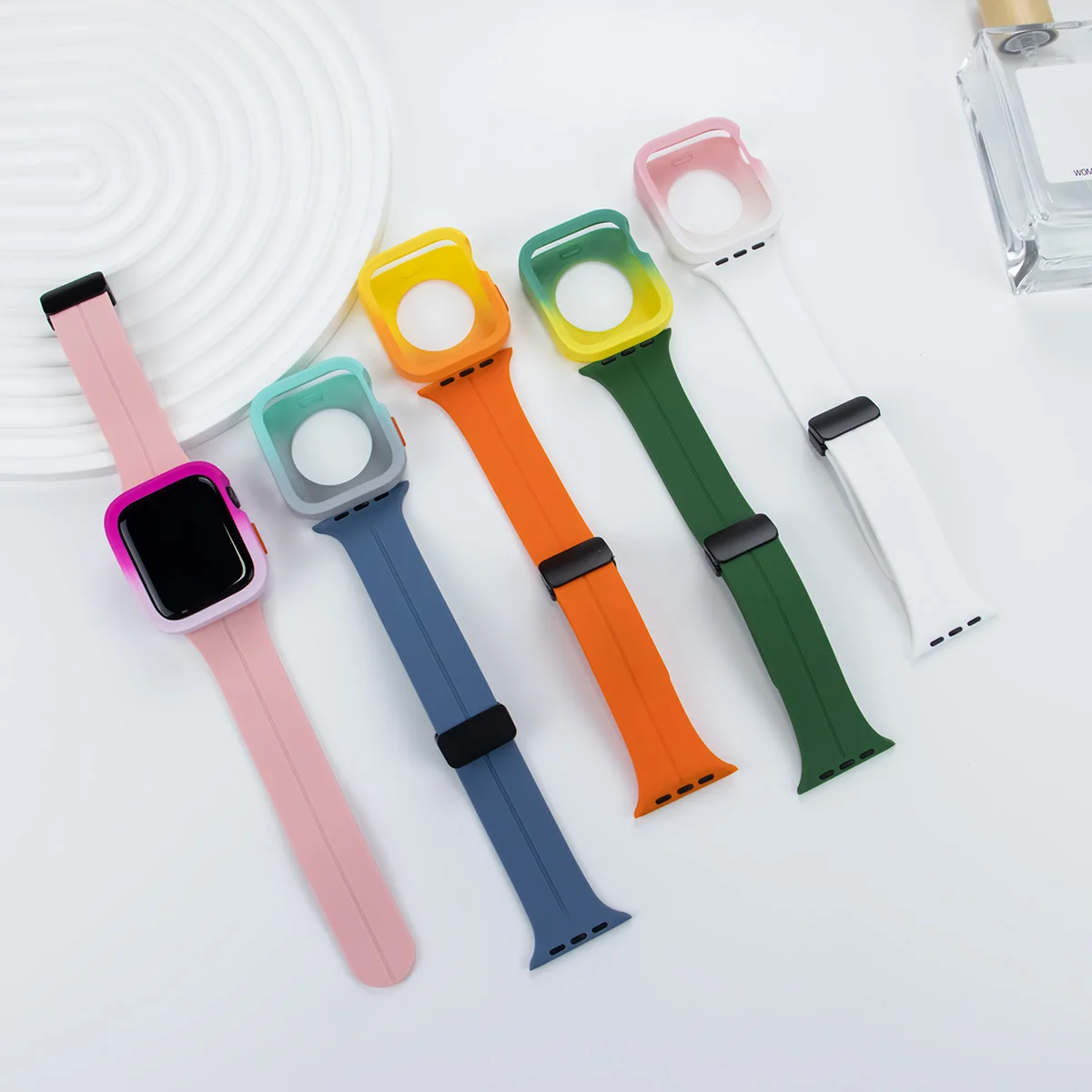 Candy Silicone Case+Strap For Apple Watch Series 9 8 7 45mm 41mm Band SE 6 5 4 44mm 40mm Rubber correa Strap iwatch Ultra 2 49mm