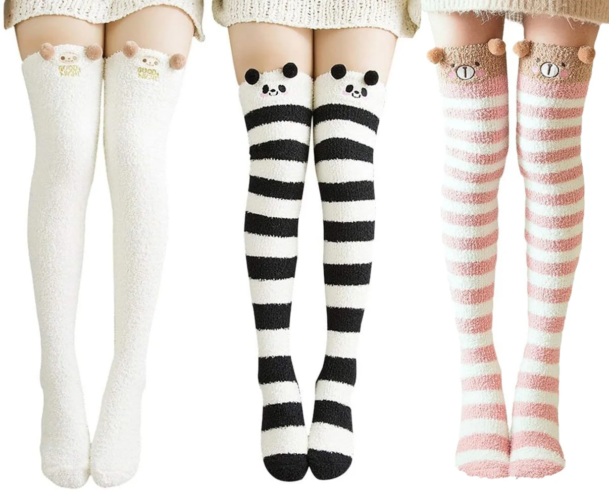 

1 Pair Snug Fleece Over Knee Socks Plush Cozy Winter Fall Sweet Long Female Hosiery Soft Fuzzy Leg Warmers Floor Stockings