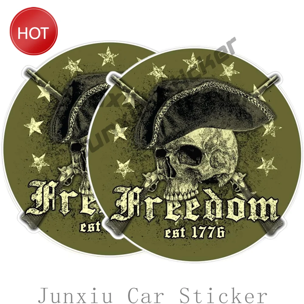 2 Pack Freedom Skull Est 1776 PVC Sticker For Car Window Laptop And Travel Luggage Personal Accessories Decoration Decal