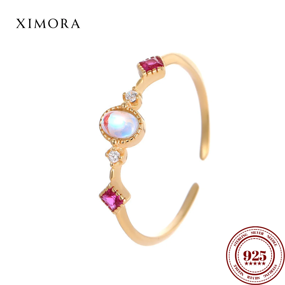 

S925 Sterling Silver Vintage-Style New Design Glass-Enamel Stone Ring for Women Niche Artistic Open-Band Ring