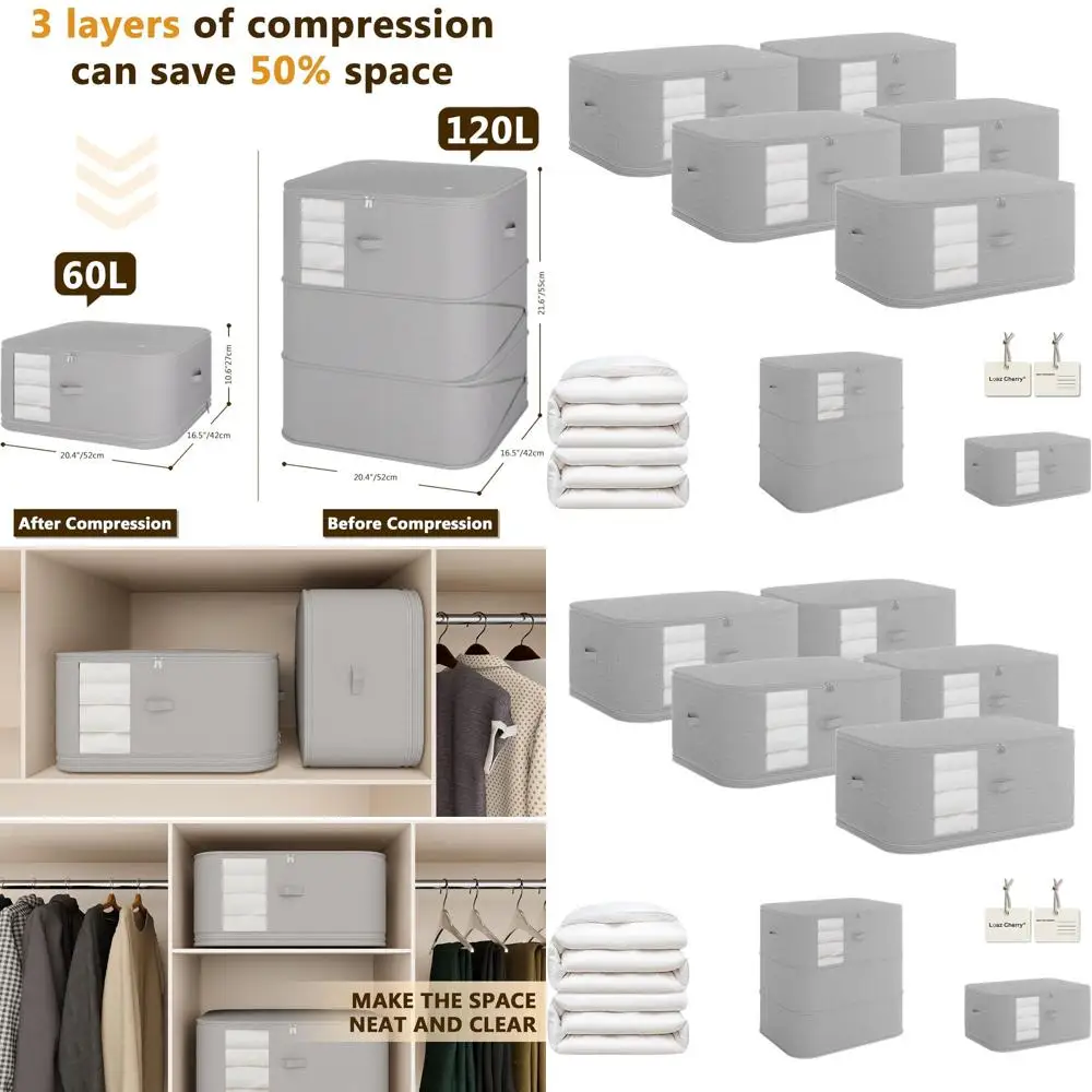 

Space-Saving 5-Piece Collapsible Clothing Storage Bags with Handles, Ideal for Storing Sweaters, Bedding, Blankets, Quilts, Pill