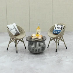 1PC Doll House Accessories Decoration Toy Dollhouse Miniature Simulation Balcony Rattan Chairs Tables And Chairs Furniture Model