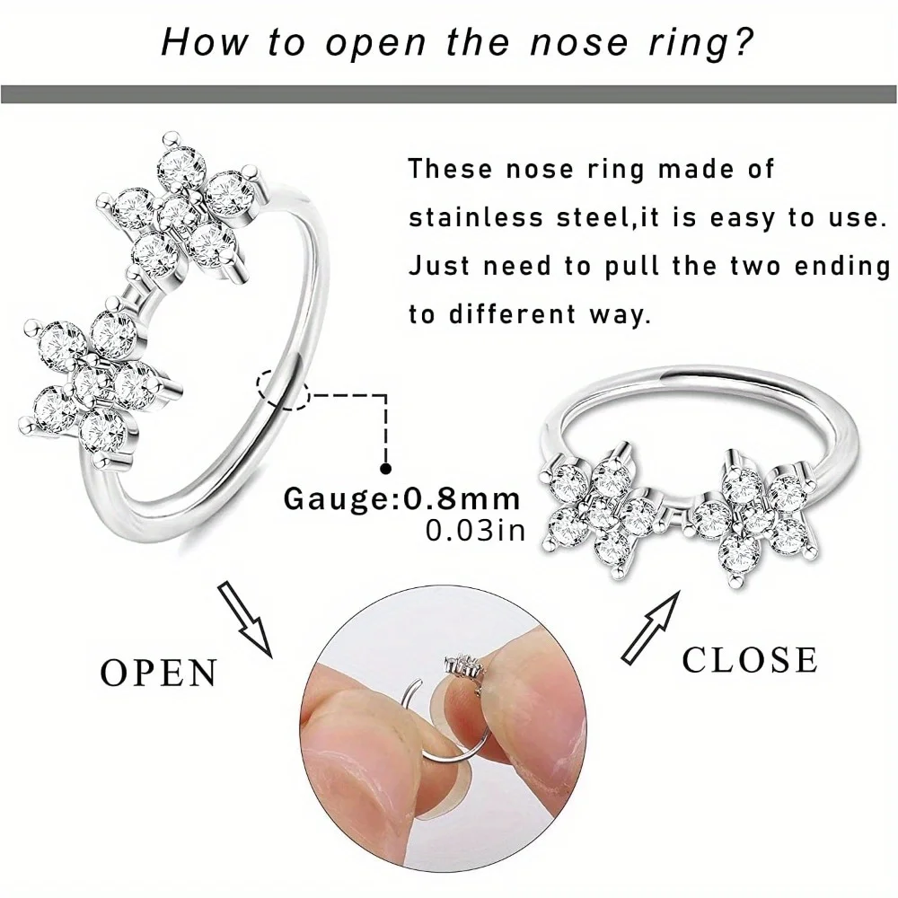 DOLOTTA 1Pcs Surgical Steel 20G Nose Rings Hoops for Women Paved CZ Cartilage Earring Hoop Nose Piercing Jewelry Nose Ring Hoop