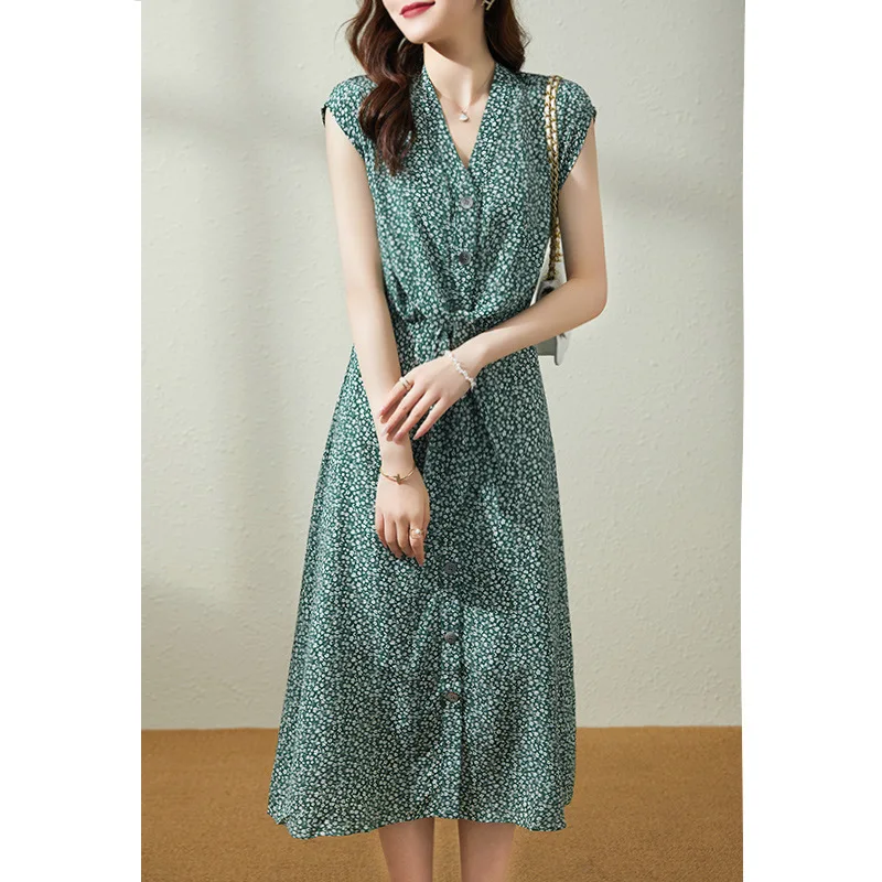 100% Natural Mulberry Silk Women's Dresses Mid Length Dresses High Quality Women Clothing Summer Dress New 2024 Vestidos Mujer