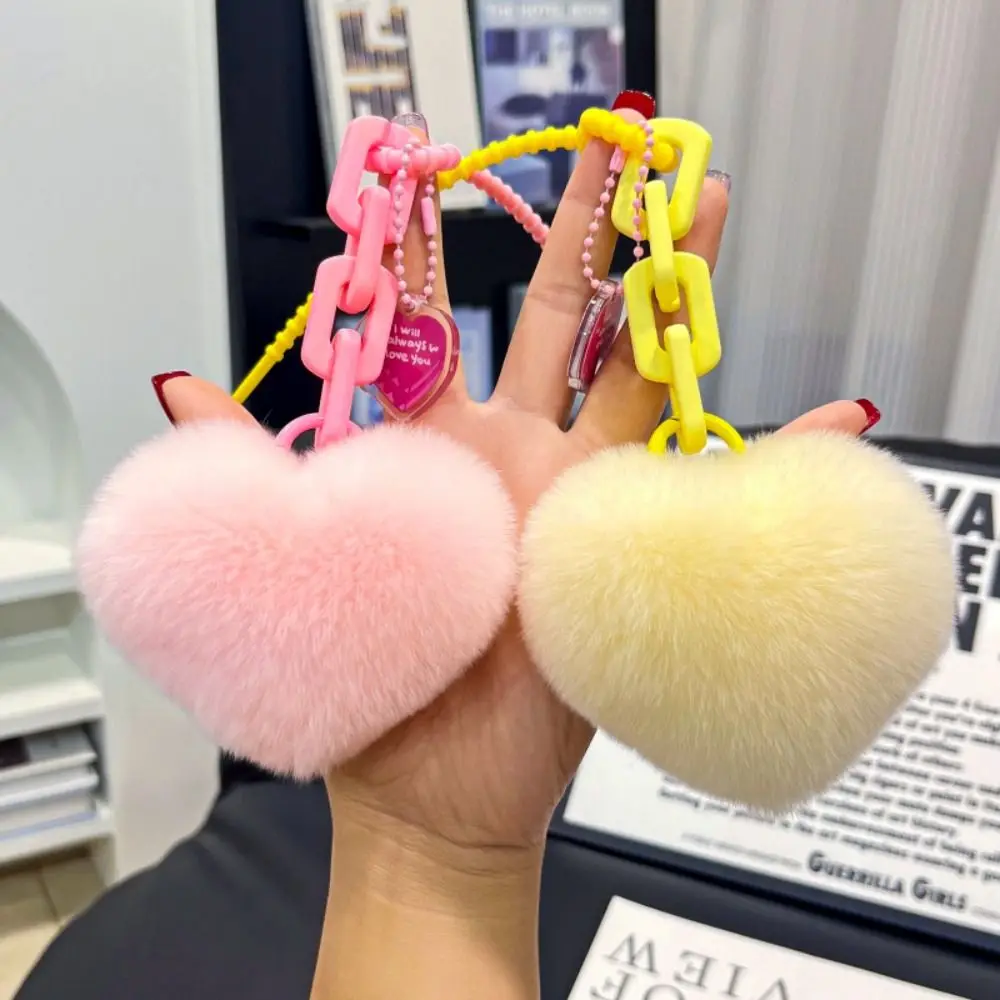 

Natural Fur Heart Charm Keychain Creative Cute Plush Toys Keychain Soft Silicone Women Girl Bag Pendant Girl Friends
