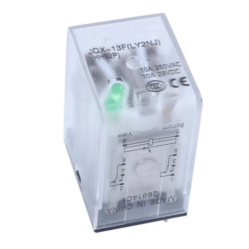 DT17 Electromagnetic Relay JQX-13F LY2 DC 12V Coil 8-Pin DPDT Green LED for Remote Control Communication System 6Pcs