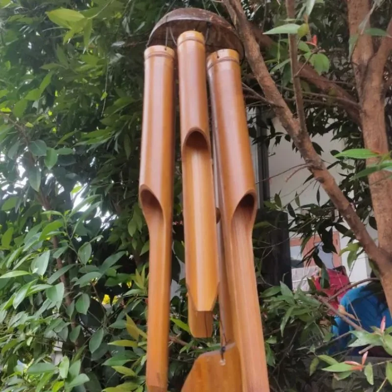 Bamboo Wind Bell Natural Coconut Shell Handmade Wind Chime Sound Healing Hanging Chimes Meditation Percussion Musical Instrument
