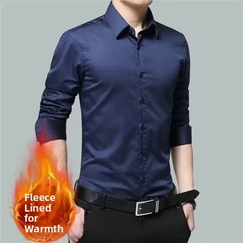 

Thiened Fce Long Sve irt Men's Autumn Winter Busin Casual Slim Fit Workwear irt Warm Non Ironing Polyester Fiber