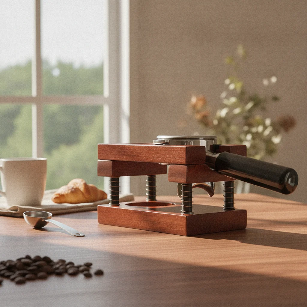 Espresso Tamping Station Wood Grain Finish Wooden Espresso Press Holder Coffee Tamper Organizer Universal Portafilter Holder
