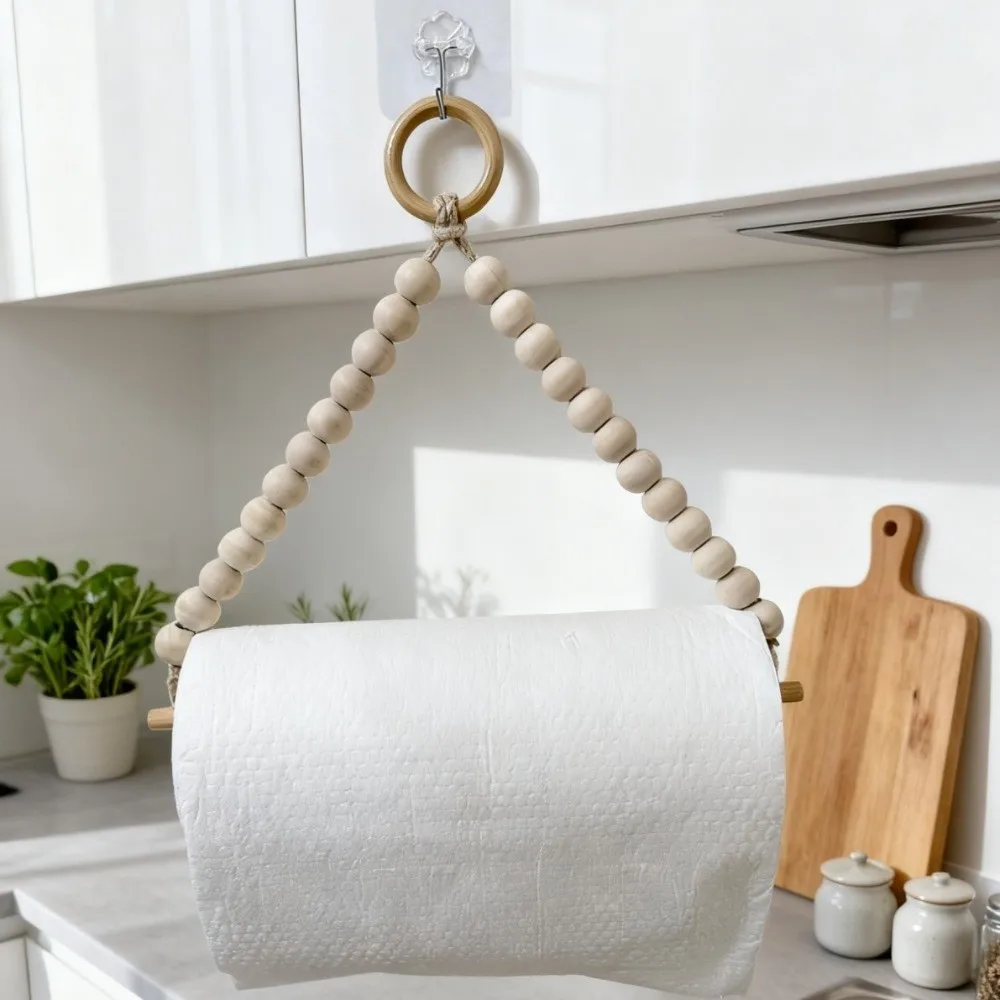 Bohemian Non Punching Bead Paper Roll Holder Hanging Space Saving Tissue Holder Rustic Boho Roll Paper Holder Bathroom