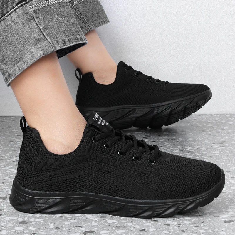 Men Running Walking Knit Shoes Lace Up Casual Sneakers Breathable Sport Athletic Gym Lightweight Men Sneakers Casual Shoes