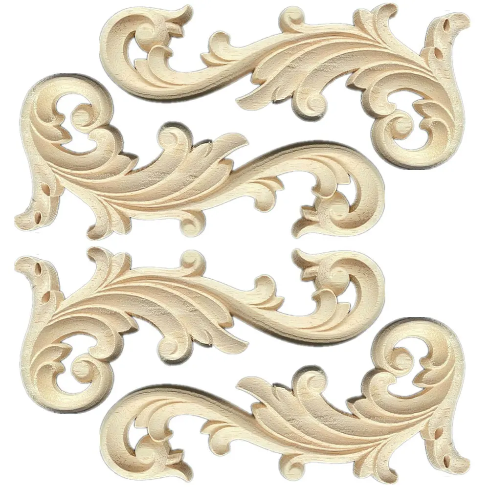 

4PCS Woodcarving Corner Decal Wooden Figurines Crafts Appliques Frame Wall Door Furniture Decor 20cm 24cm Old European Style