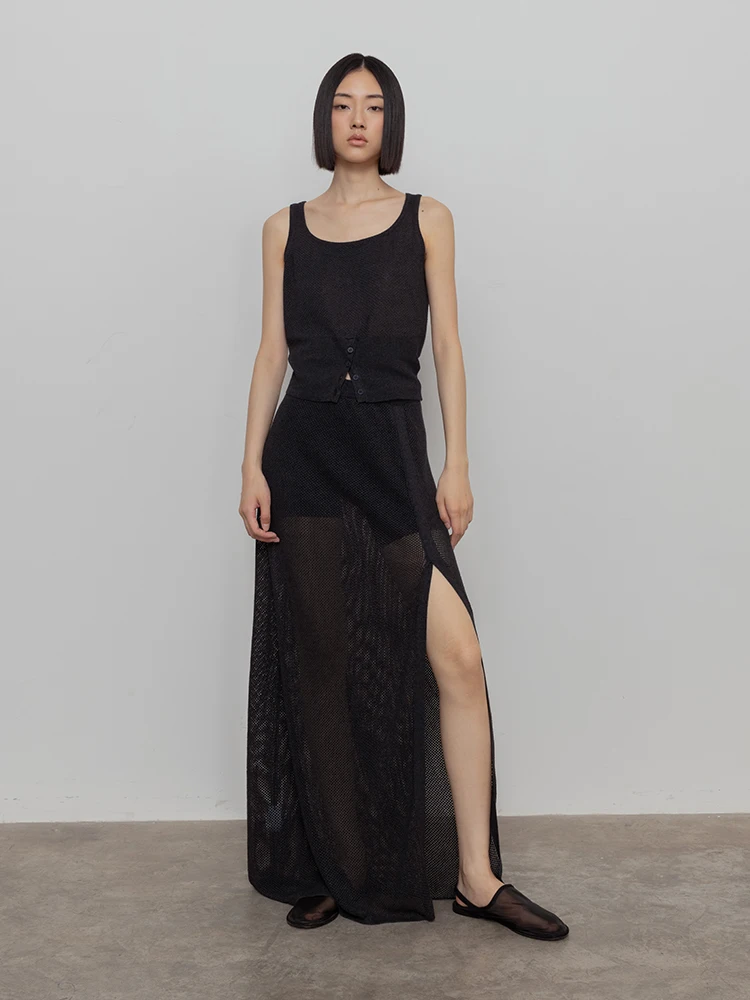 

Женский вязаный жилет с круглым вырезом, летний, новый дизайн, с открытым передом, из шелковистой ткани, прямого кроя, для повседневной носки, цельный.