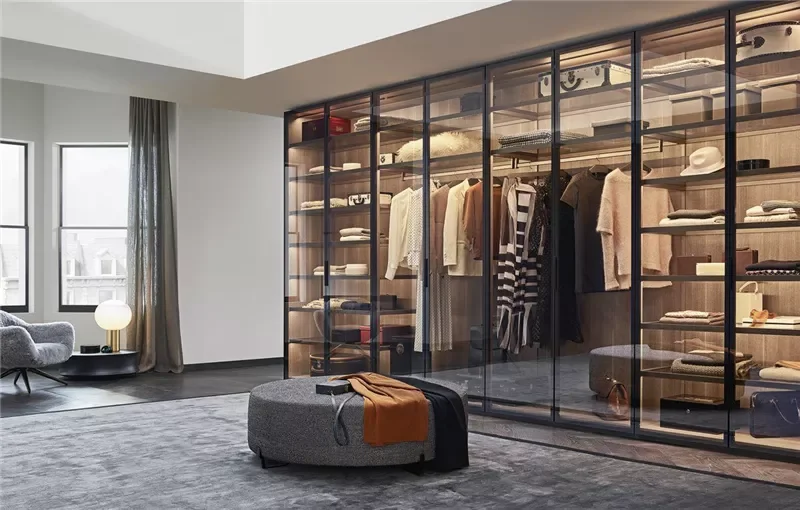 Bedroom Furniture Modern Design Wooden Wardrobe Walk in Closet with Glass Door