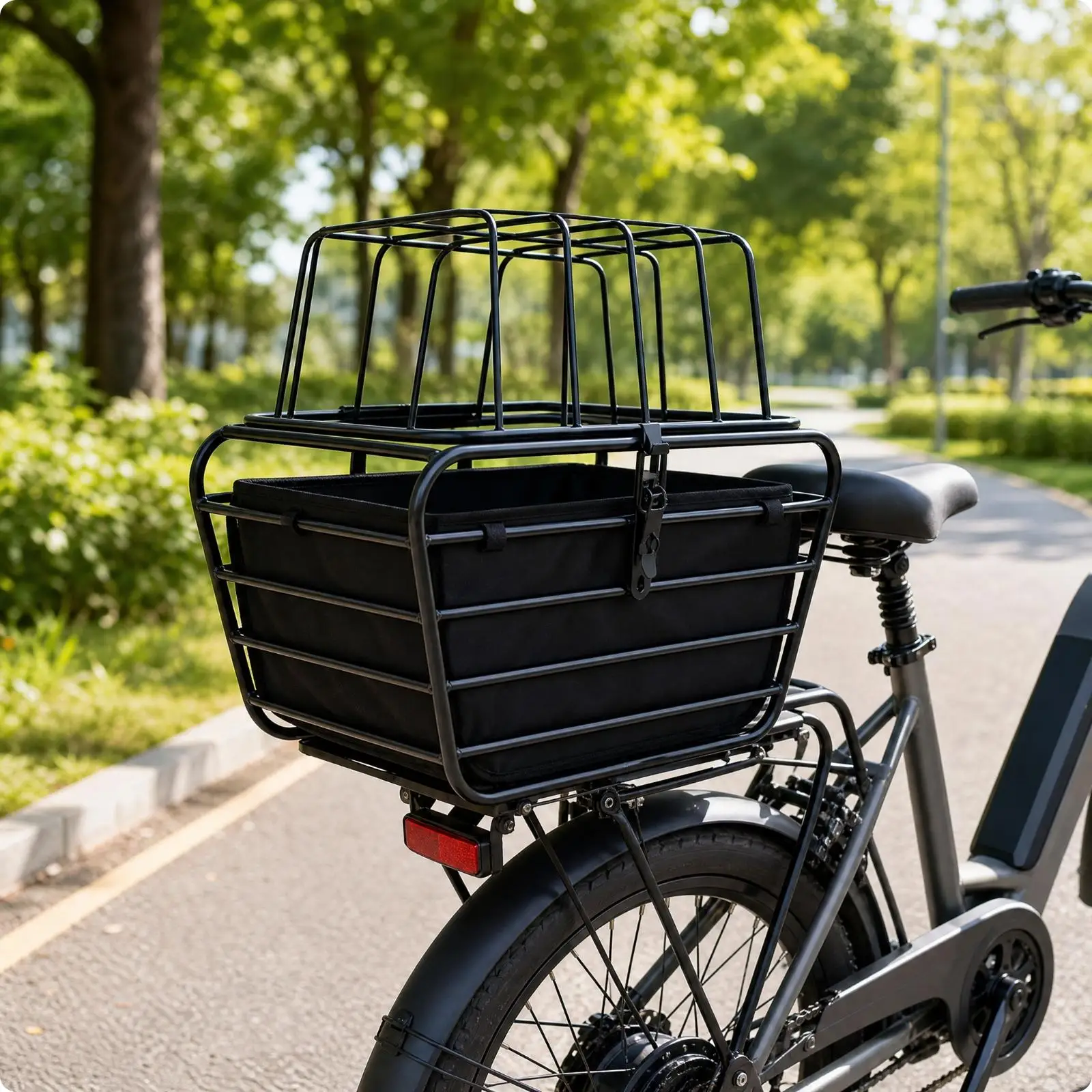 Dog Bike Carrier Basket High Carbon Steel Folding Rear Bicycle Pet Basket for Small Puppy with Binding Strap for Urban Commute