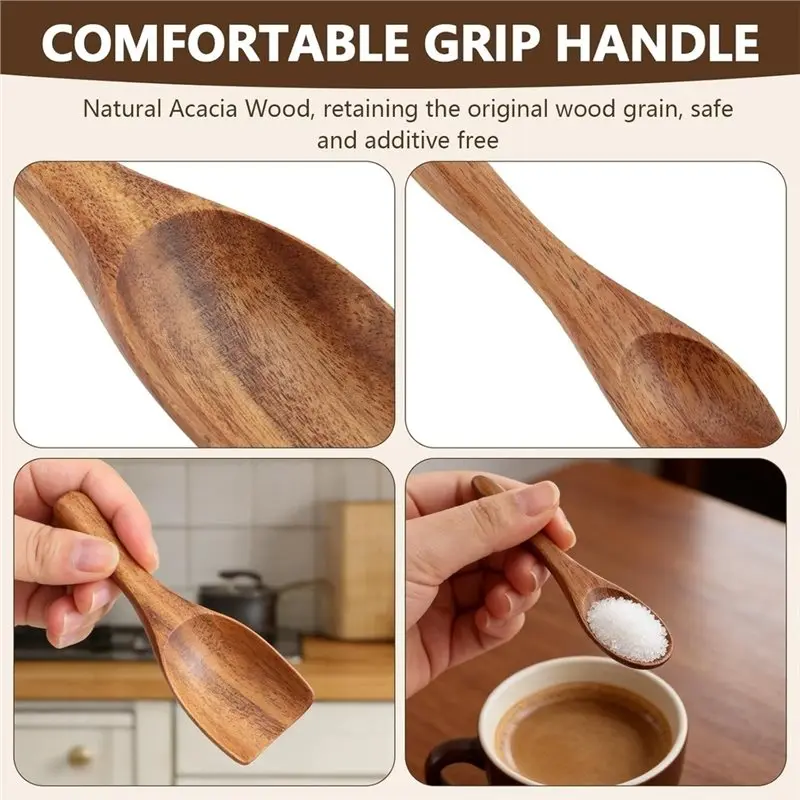 ABAE-Wooden Scoops(4PCS), For Canister, For Laundry Detergent Small Scoops Measuring Tool For Ground Coffee, Seasoning Bath Salt
