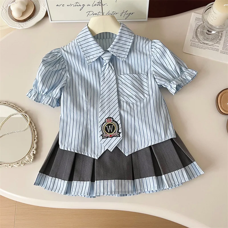 Girls summer short sleeve set 2024 new children's shirt set little girls short skirt two-piece set children clothes  clothes