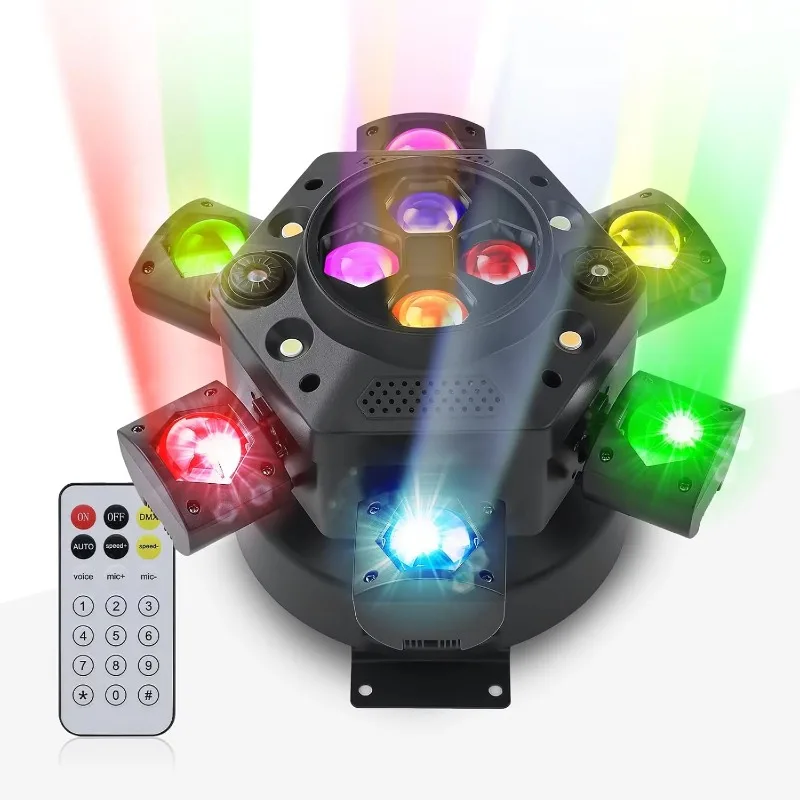 Stage Light Six-Arm Bee Eye RGBW Laser Multi-Pattern DMX512 Voice Activated Automatic Run Disco KTV Bar Wedding Event Projector