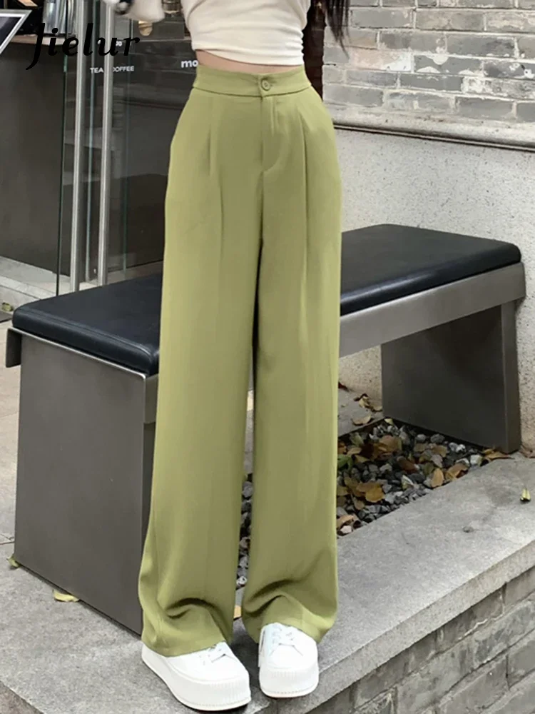 

Jielur New High Waist Slim Straight Women's Pants Solid Color Casual Basic Pants Woman Green Black Simple Fashion Pants Female