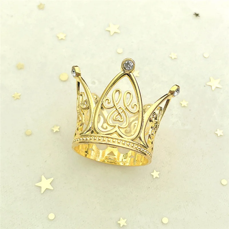 10Pcs Mini Crown Princess Topper Crystal Children Hair Ornaments for Wedding Birthday Party Cake Decorating Tools Golden